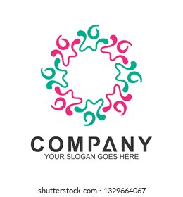 community care vector, people group, social relationship icon, charity symbol, human caring, kids and adoption logo, people teamwork, colorful and circular people logo design template