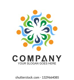 community care vector, people group, social relationship icon, charity symbol, human caring, kids and adoption logo, people teamwork, colorful and circular people logo design template