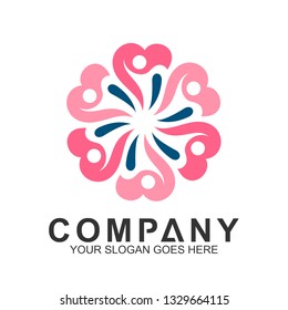 community care vector, people group, social relationship icon, charity symbol, human caring, kids and adoption logo, people teamwork, colorful and circular people logo design template