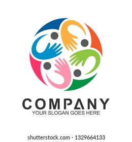 community care vector, people group, social relationship icon, charity symbol, human caring, kids and adoption logo, people teamwork, colorful and circular people logo design template