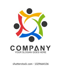 community care vector, people group, social relationship icon, charity symbol, human caring, kids and adoption logo, people teamwork, colorful and circular people logo design template
