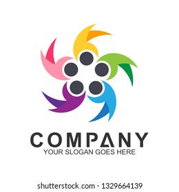 community care vector, people group, social relationship icon, charity symbol, human caring, kids and adoption logo, people teamwork, colorful and circular people logo design template