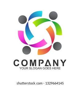 community care vector, people group, social relationship icon, charity symbol, human caring, kids and adoption logo, people teamwork, colorful and circular people logo design template