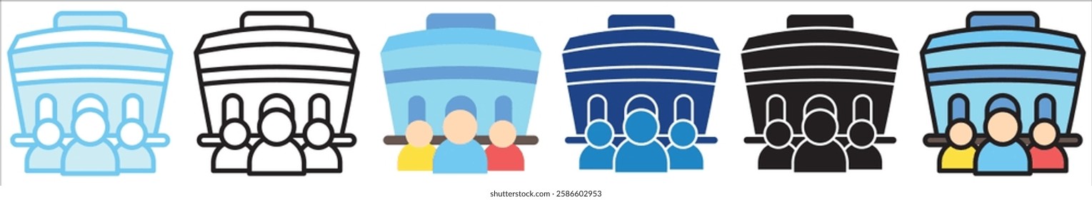 Community Center multi style, mini illustration icon. outline, flat, glyph, line color, UI, UX, app and web, digital or print. For education, construction, transportation, environment, urban planning.