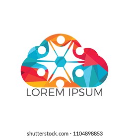 Community cloud abstract logo. Happy People logo. Teamwork symbol. Social logo. Partnership people icon.