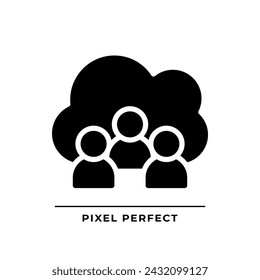 Community cloud black glyph icon. Share information between partners online. Public access to server. Silhouette symbol on white space. Solid pictogram. Vector isolated illustration