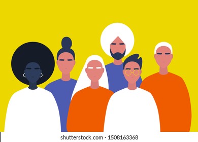 Community. Collaboration. A group of young people. Diversity. Modern millennial lifestyle. Flat editable vector illustration, clip art