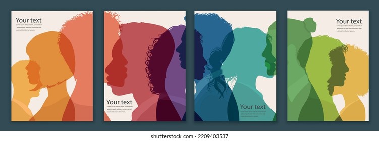 Community colleagues or co-workers. Group diversity silhouette people from the side. Concept of bargain agreement or pact. Collaborate.Collaborators. Banner - web page - poster - template