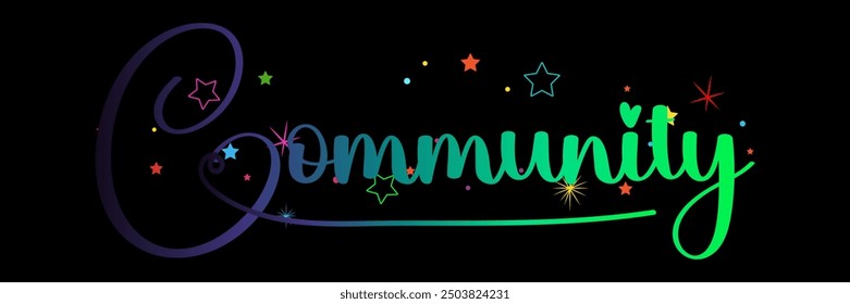 COMMUNITY Colourful Vector Letters, COMMUNITY vector rainbow gradient typography, gradient color