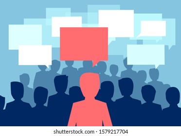 Community communication concept. Vector of a people crowd communicating with one person having a different opinion 