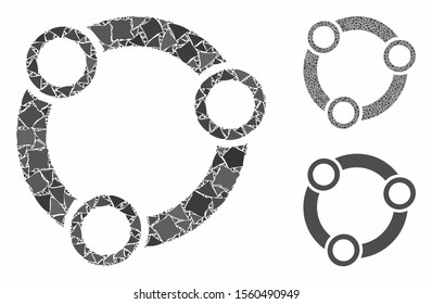 Community composition of rugged parts in various sizes and color tinges, based on community icon. Vector raggy parts are organized into composition. Community icons collage with dotted pattern.