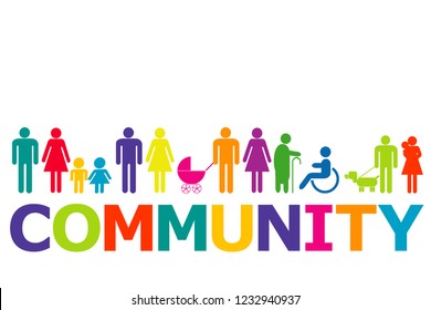 Community concept with colored people pictograms and word community