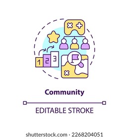 Community concept icon. Communication with partners. Game mechanics in gamification abstract idea thin line illustration. Isolated outline drawing. Editable stroke. Arial, Myriad Pro-Bold fonts used