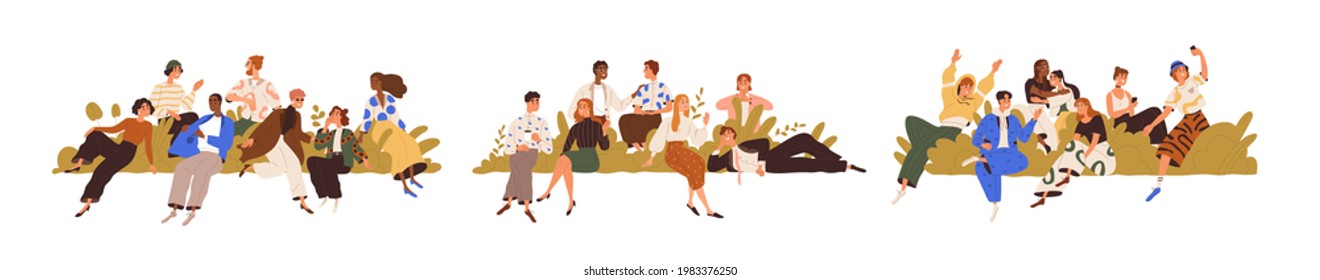 Community concept. Set of diverse people's groups. International societies, social networks, teams and unions of different generations. Flat graphic vector illustration isolated on white background