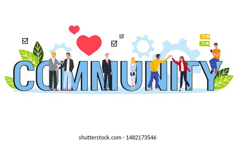 Community concept. Single word banner. Idea of social communication and togetherness. Group of people and team. Isolated flat illustration vector