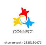 Community connect people together icon, teamwork or union and family symbol. Vector colorful emblem with interconnected stylized human figures in a different vibrant colors, represent social harmony