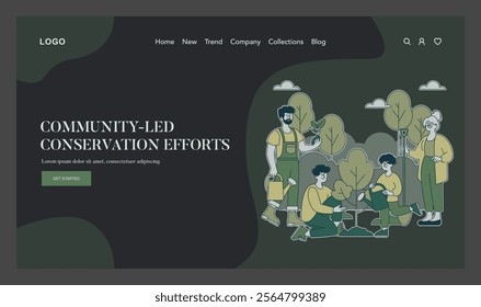Community Conservation vector. Volunteers engage in tree planting and nature preservation. Collectiveness aiding environmental rejuvenation. Vector illustration.