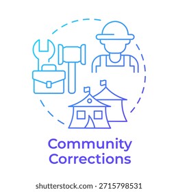 Icono de concepto de degradado azul de correcciones comunitarias. Vivir en sociedad bajo supervisión. Institución correccional. Ilustración de línea de forma redonda. Abstractas idea. Diseño gráfico. Fácil de usar en el folleto