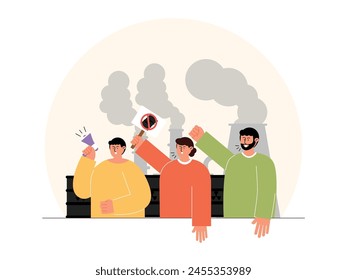 Community demonstrations related to smoke causing air pollution, vector illustration.