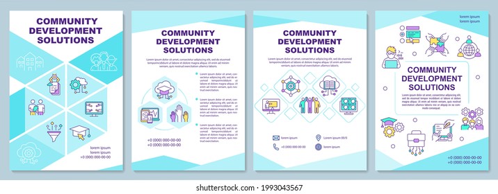 Community development solutions brochure template. Flyer, booklet, leaflet print, cover design with linear icons. Vector layouts for presentation, annual reports, advertisement pages