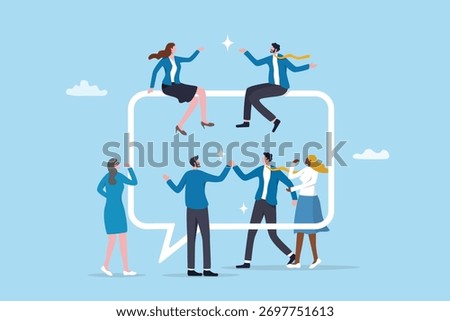 Community discussion, communication or collaboration to success, meeting dialogue message, talk or team conversation sharing opinion, business people teamwork with speech bubble communication talking.