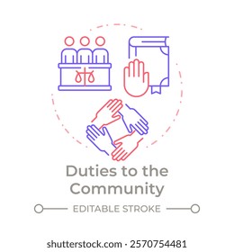 Community duties duo tone concept icon. Collective welfare, civil engagement. Round two color outline illustration. Abstract vector design. Easy to use in infographic, presentation