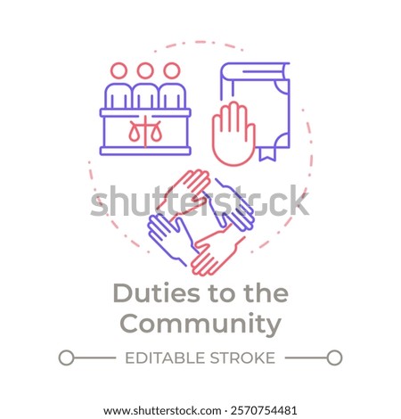 Community duties duo tone concept icon. Collective welfare, civil engagement. Round two color outline illustration. Abstract vector design. Easy to use in infographic, presentation