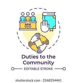 Community duties multi color concept icon. Collective welfare, civil engagement. Round shape line illustration. Abstract idea. Graphic design. Easy to use in infographic, presentation