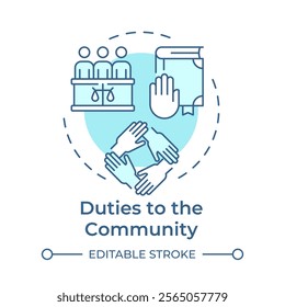 Community duties soft blue concept icon. Collective welfare, civil engagement. Round shape line illustration. Abstract idea. Graphic design. Easy to use in infographic, presentation