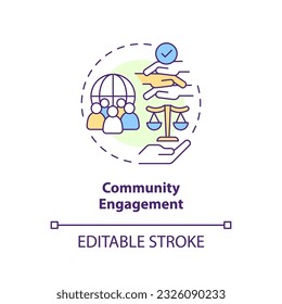 Community engagement concept icon. Sense of belonging. People interaction. Social justice. Community building abstract idea thin line illustration. Isolated outline drawing. Editable stroke