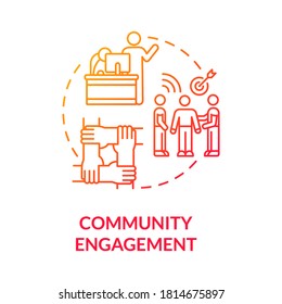 Community engagement red gradient concept icon. Teamwork for project. Union support and collaboration. Partnership for work idea thin line illustration. Vector isolated outline RGB color drawing