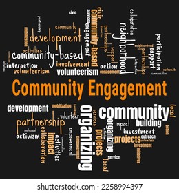 community engagement word cloud template. Law concept vector on white background.