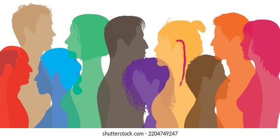 Community and Flat cartoon vector illustration of multicultural and international friendship between men and women. Concept of teamwork and cooperation.	