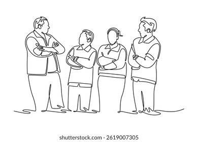 Conceito de foco comunitário. Design de desenho de linha única. Ilustração gráfica vetorial