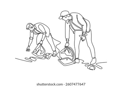 Community focused concept. Single line draw design. Vector graphic illustration