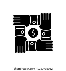 Community foundation black glyph icon. Cooperation in team. Collaboration for social service. People support. Volunteer organization. Silhouette symbol on white space. Vector isolated illustration