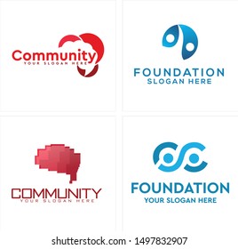 Community foundation logo with icon brain red and people blue vector suitable for non profit business children app smart