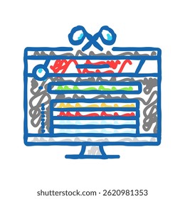 Vector de bosquejo del icono del doodle del desarrollo del juego de la comunidad. Signo de desarrollo del juego de la comunidad