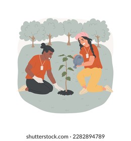 Community garden isolated cartoon vector illustration. Smiling teenagers planting trees, taking care of ecology and Earth, social work, volunteering time, doing charity job vector cartoon.