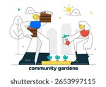 Community Garden Vector Illustration Featuring People Enjoying Their Time at a Public Farm in Town While Taking Care of Plants in a Environmental