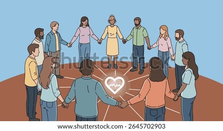 Community Group Circle Holding Hands Symbolizing Teamwork And Unity Togetherness Support