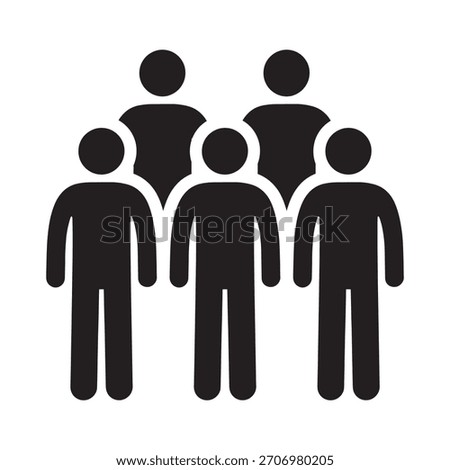 Community Group Icon – Five Person Silhouettes in Black