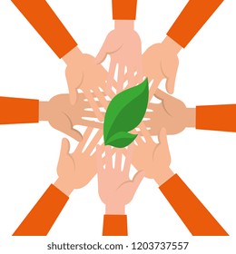 community hands with leafs