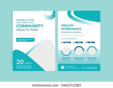 Community health Fair double-sided flyer design. Suitable for medical health and healthcare live webinar square Flyer. Social media stories collection template design. EPS vector illustration.