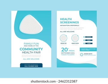 Community health Fair double-sided flyer design. Suitable for medical health and healthcare live webinar square Flyer. Social media stories collection template design. EPS vector illustration.