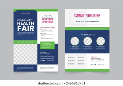 Community health Fair double-sided flyer design. Perfect for any poster, web banner or social media post. stories collection template design. EPS vector illustration.