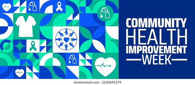 community health improvement week Geometric shape pattern background banner or poster design template. observed every year in June. Holiday concept. Use to any Template, card, poster, placard.