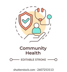 Community health multi color concept icon. Social healthcare, protection. Medical service. Round shape line illustration. Abstract idea. Graphic design. Easy to use in presentation, article