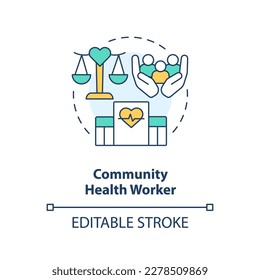 Community health worker concept icon. Social services improvement. Career in advocacy abstract idea thin line illustration. Isolated outline drawing. Editable stroke. Arial, Myriad Pro-Bold fonts used