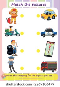 Community Helpers Job Match Activity Worksheet
Matching games are educational games for children. puzzles for kids. Match the right object.